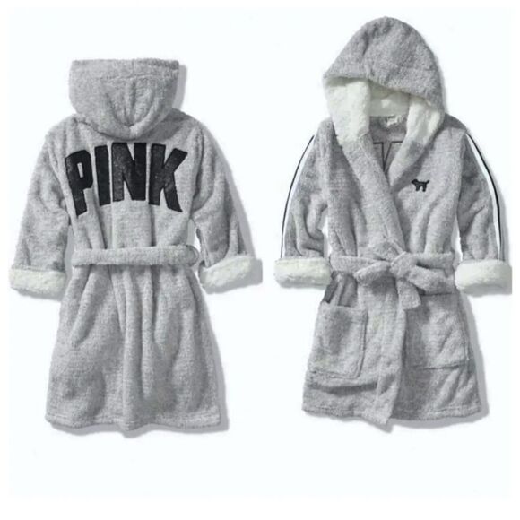 Victoria’s Secret PINK Hooded Sherpa lined Robe M/L - Picture 2 of 12